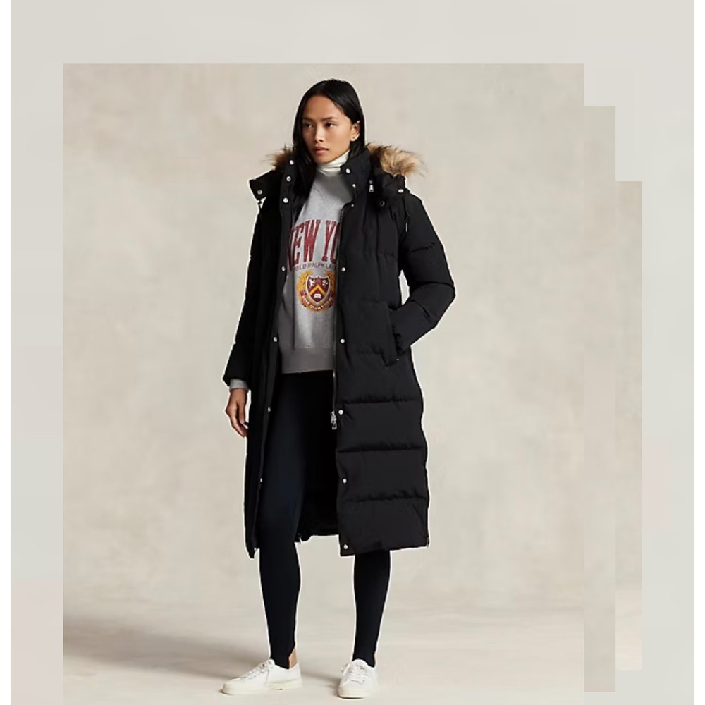 Polo Ralph Lauren Women's Black Water-Repellent Hooded Down Anorak Coat Size XS‎